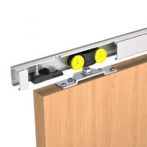 Mounting picture of our SLID’UP 1100 kit – 3 x 39" connectable tracks for 1 door up to 180 lbs