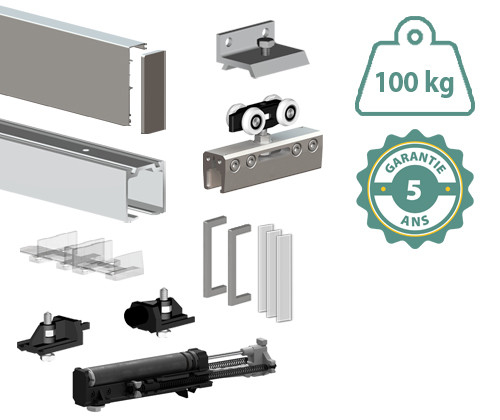 SLID'UP 190 premium - Kit para puerta corredera de vidrio - 100 kg