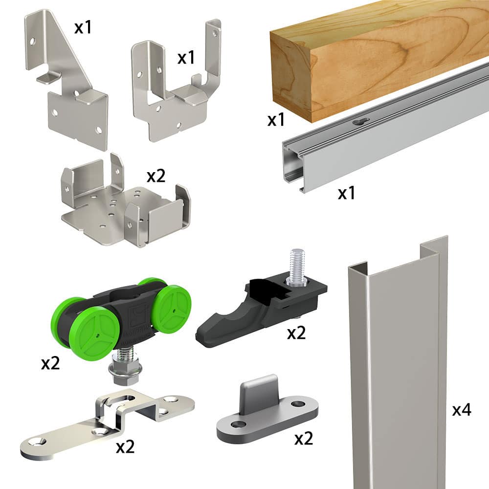 Kit de herrajes para puertas correderas para muebles con puertas plegables  (carril de 2 metros, 1 puerta, cierre estándar)